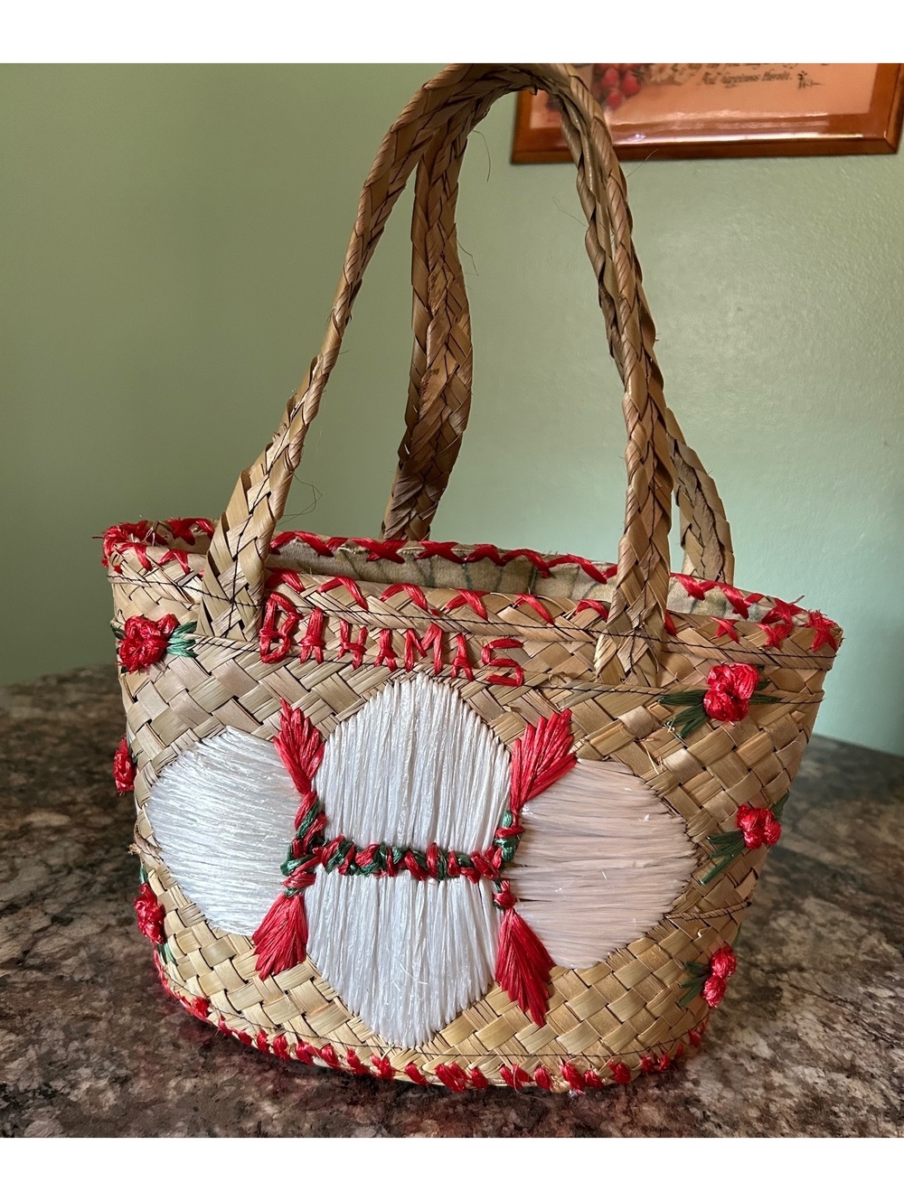 Vintage Bahamas Woven Straw Souvenir Tote Ba